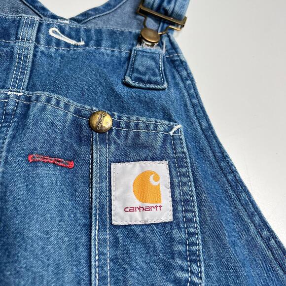 Carhartt Denim Bib Overalls 36x30 Blue Workwear Dungarees Made in Nicaragua - Picture 11 of 14